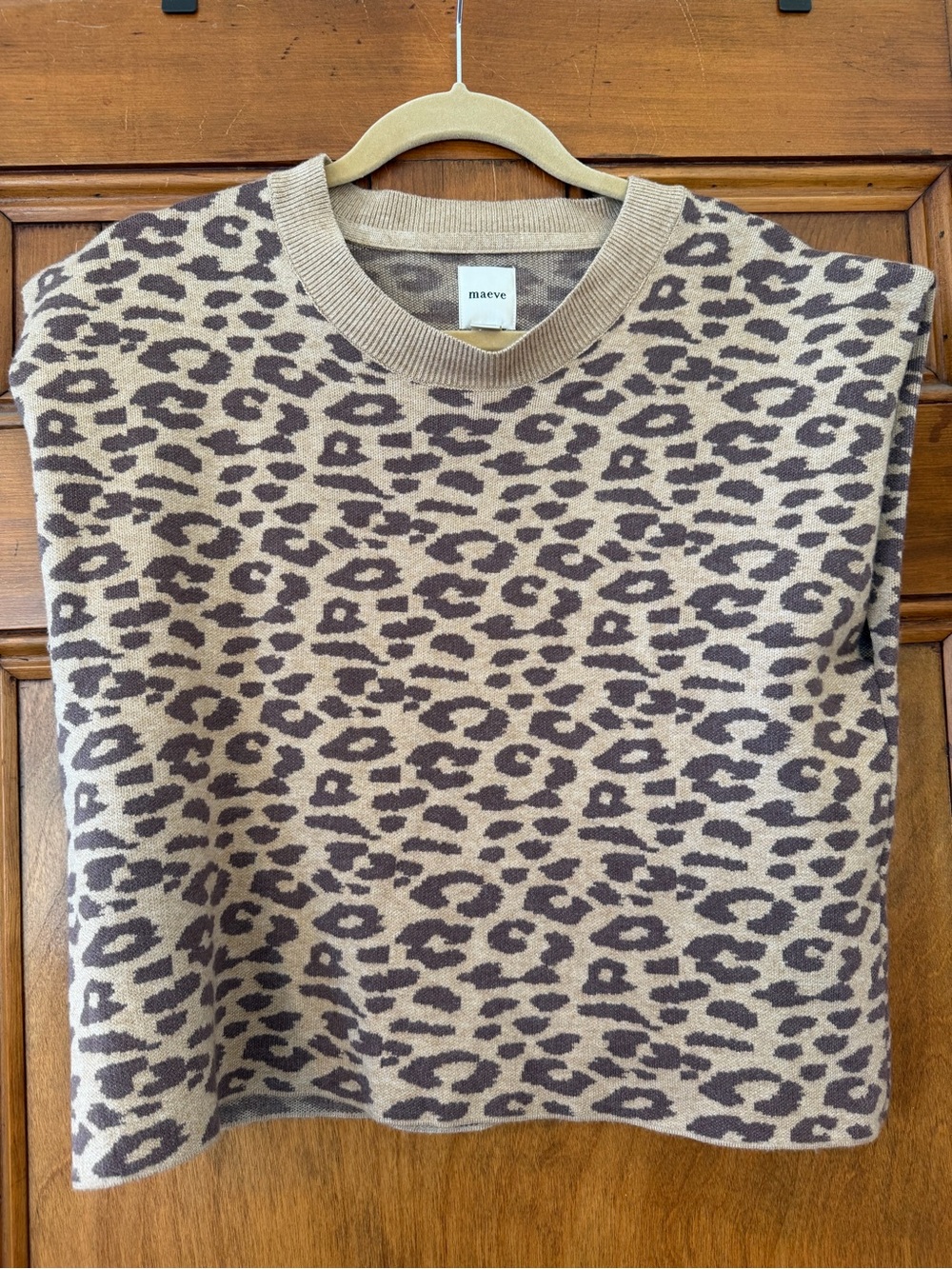 Maeve Neutral Leopard Knit Vest in Beige and Brown
